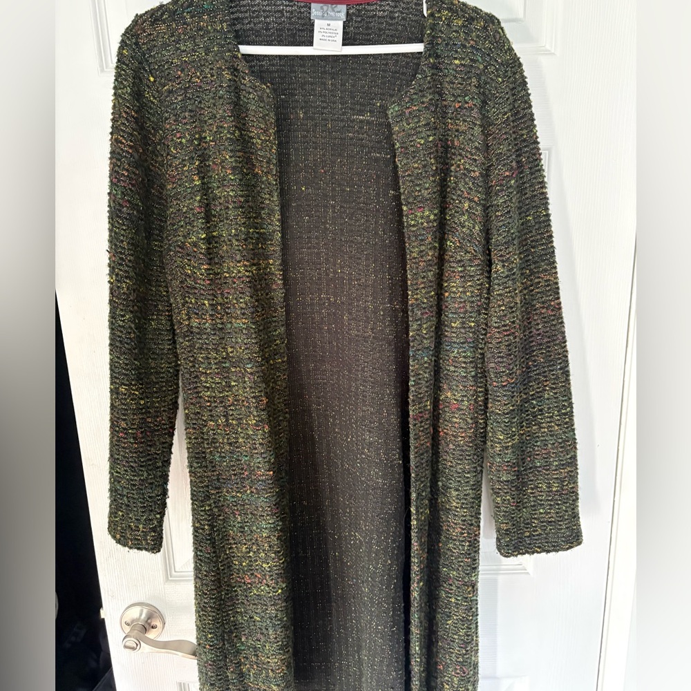Green and gold tweed-look duster
